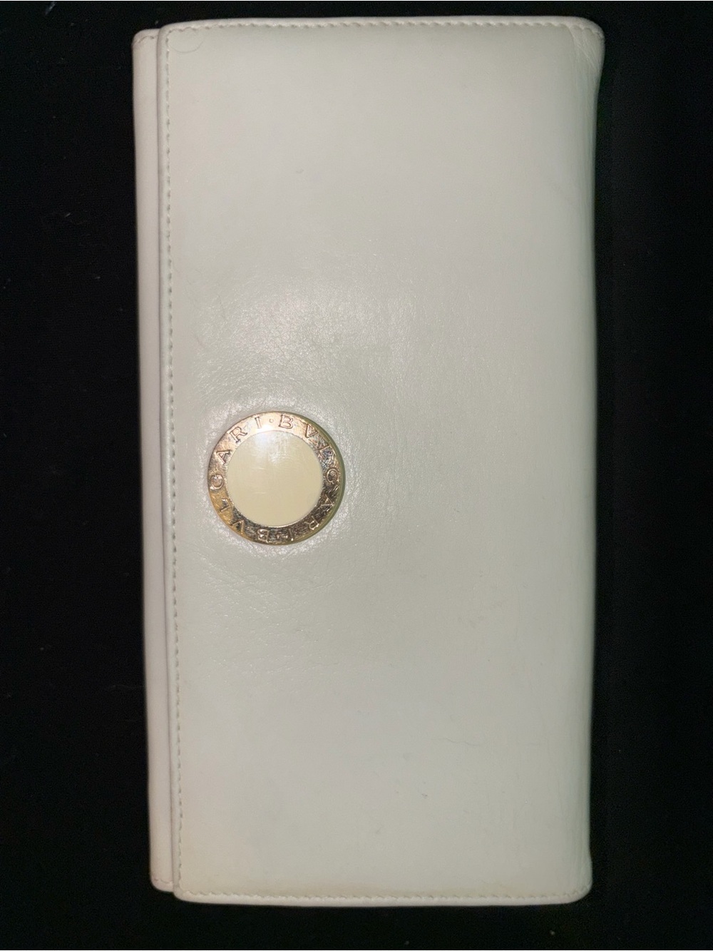 Bvlgari White Leather Wallet with Gold-Tone Logo